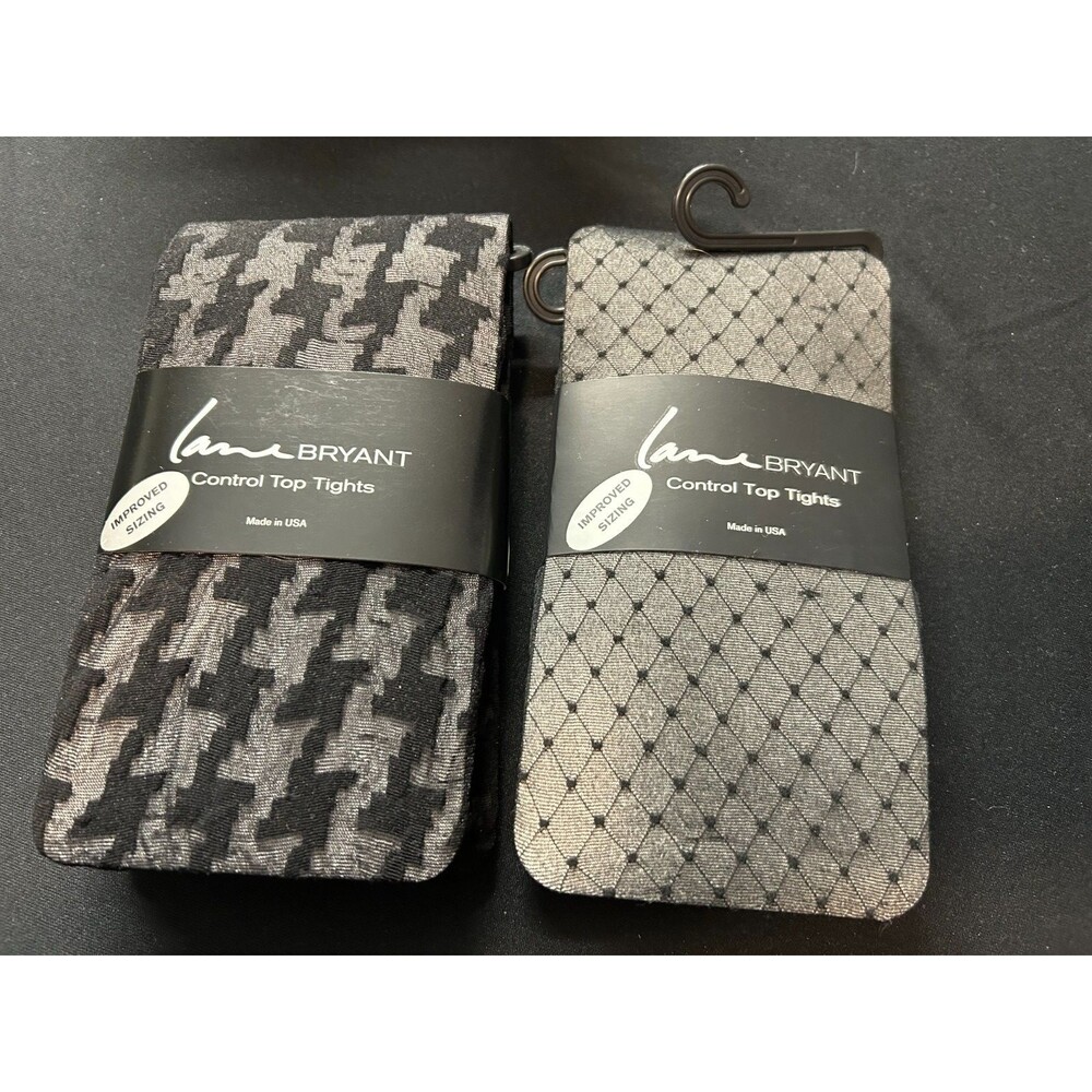 NWT Lane Bryant Tights Bundle 2 Pack Houndstooth Diamond Dot Size C/D Black New